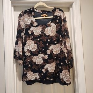 Ellen Tracy sheer Rose top lined bodice